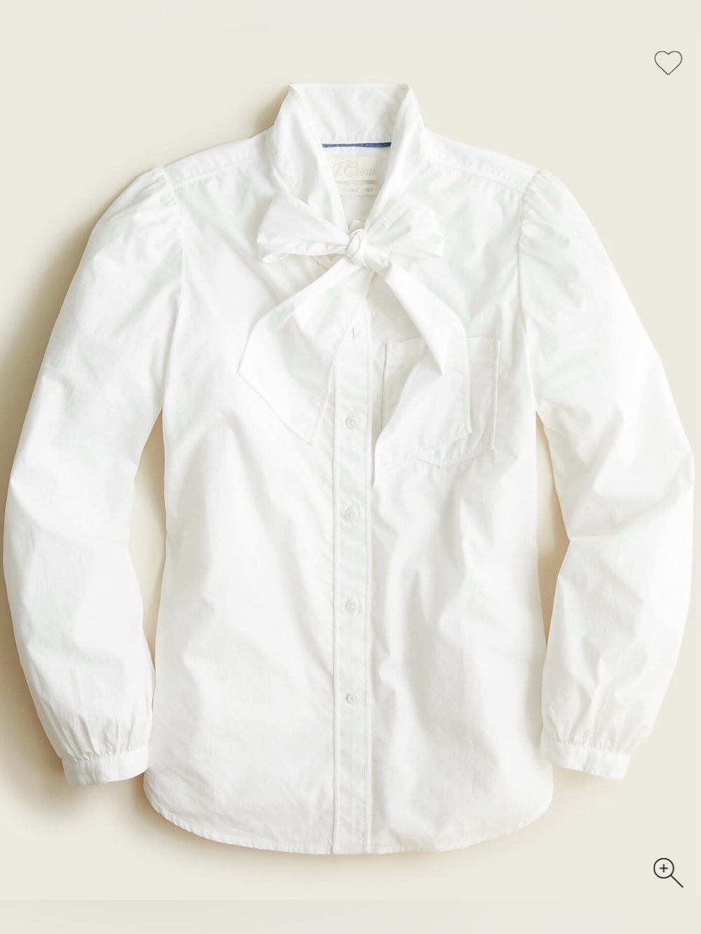 J Crew Classic Fit Tie Neck Cotton Poplin Shirt White